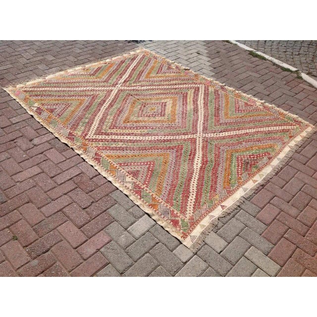 Modern Vintage Turkish Kilim Rug - 6′5″ × 8′3″ For Sale - Image 3 of 7