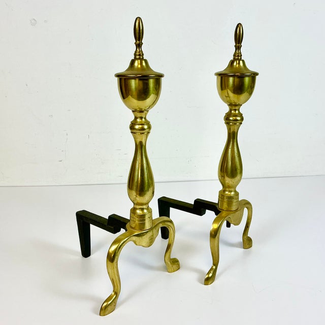 Mid-Century Traditional Federal Arts & Crafts Brass Andirons - A Pair For Sale - Image 12 of 12