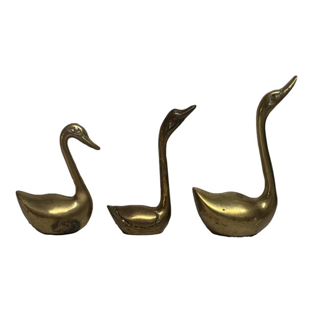 Mid Century Brass Swans Set of 3 For Sale
