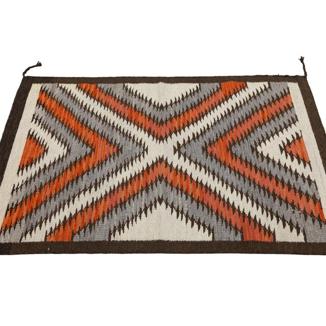 Native American Contemporary Modern Navajo Style Wool Rug – Terracotta, Grey, & Ivory Chevron For Sale - Image 3 of 8