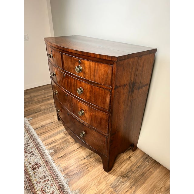 Antique George III Mahogany Bowfront Chest on French Feet C. Late 18th Century For Sale - Image 4 of 11