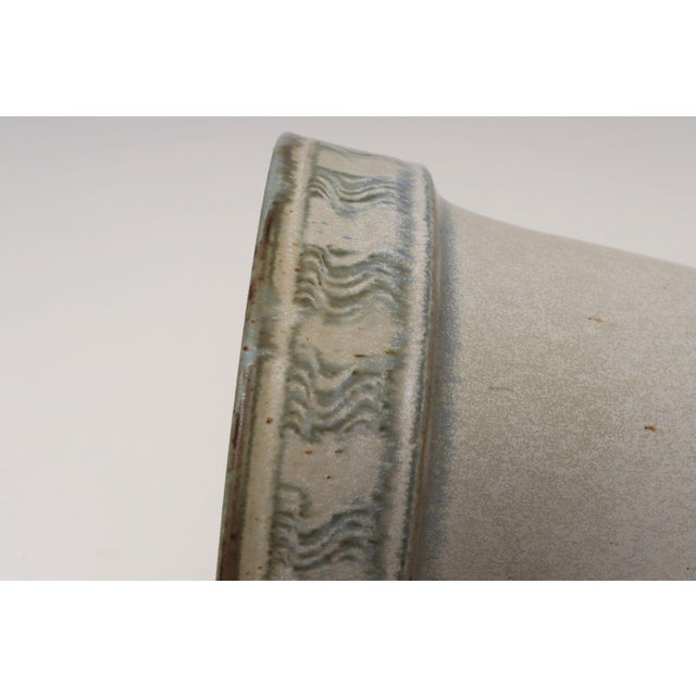 Vintage Green, Blue, and Beige Sgraffito Ceramic Planter by Deanna Nichols For Sale - Image 10 of 12