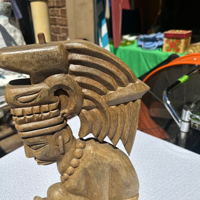Mexican Wooden Detailed Aztec Vintage Sculpture For Sale - Image 3 of 5
