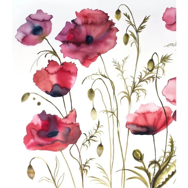 "Poppies No. 5" Contemporary Original Botanical Wildflowers Watercolor Painting by Elizabeth Becker For Sale - Image 4 of 4