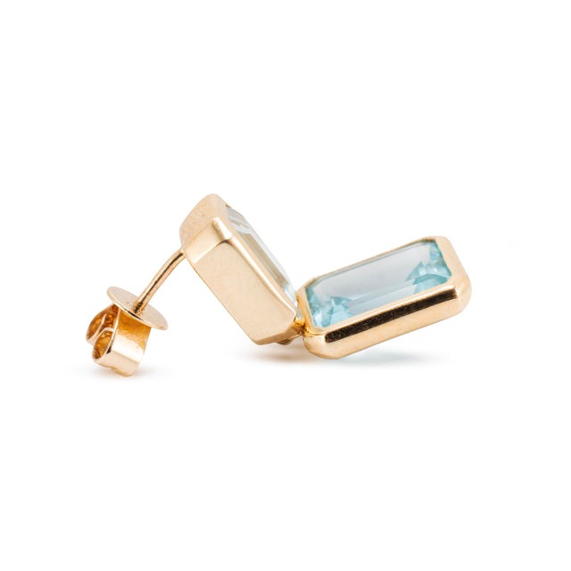 Metal 14k Yellow Gold 17.01ctw Bezel Set Emerald Cut Topaz Drop Dangle Earrings For Sale - Image 7 of 9