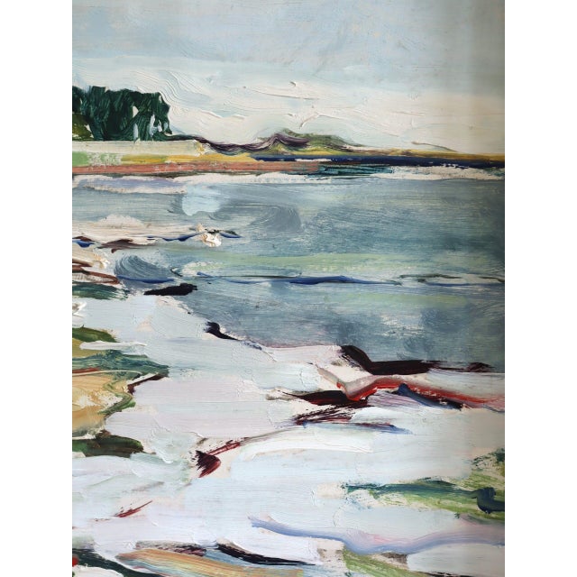 Mid-Century Modern 'Tidal Rhythm' Vintage Expressive Coastal Landscape Oil Painting, Framed For Sale - Image 11 of 12