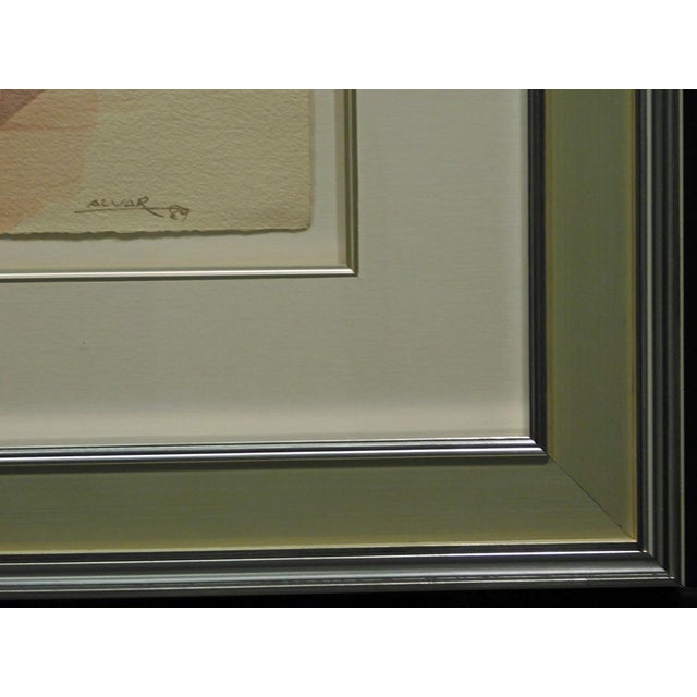 Impressionist 1980s Sunol Alvar "Untitled" Original Artwork Watercolor with Custom Frame Hand Signed For Sale - Image 3 of 7