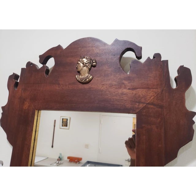 Early 20th C Neoclassical Bronze Mounted Partial Gilt Mahogany Scroll-Ear Mirror For Sale In Washington DC - Image 6 of 10