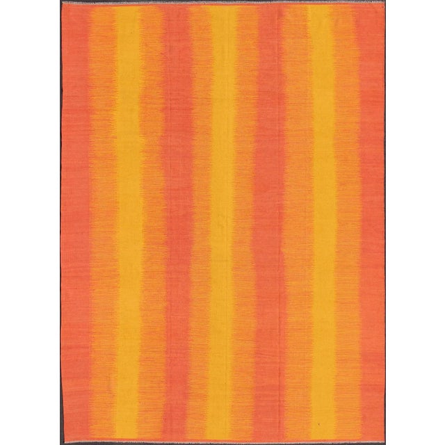 2020s Sunset Striped Afghan Kilim Rug in Yellow, Orange, Coral For Sale - Image 12 of 12