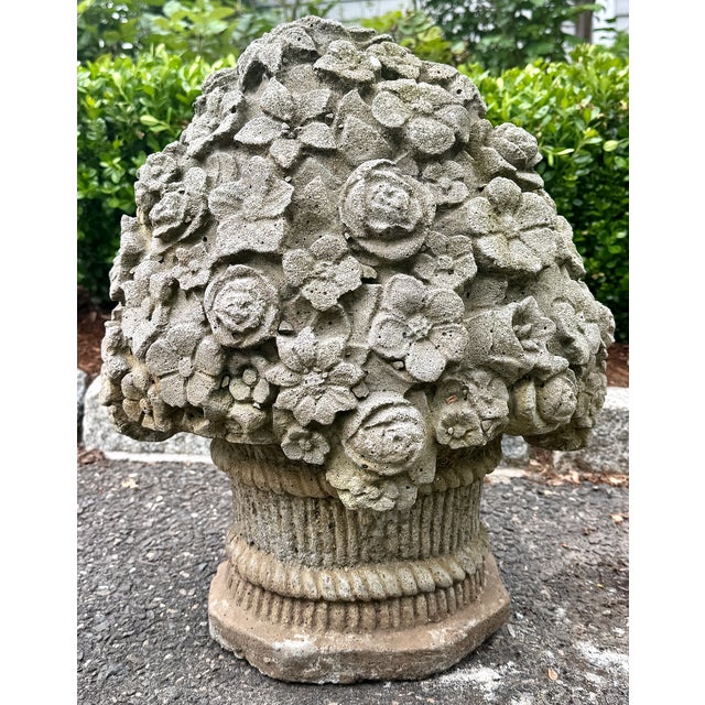 Cast Stone Flower Basket Garden Ornament Sculpture Mid 20th Century For Sale In New York - Image 6 of 18
