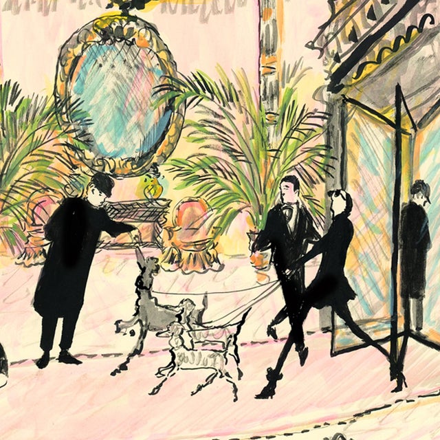 Contemporary Two Poodles in the Lobby Contemporary Figurative Original Watercolor by Pauline De Roussy De Sales For Sale - Image 3 of 5