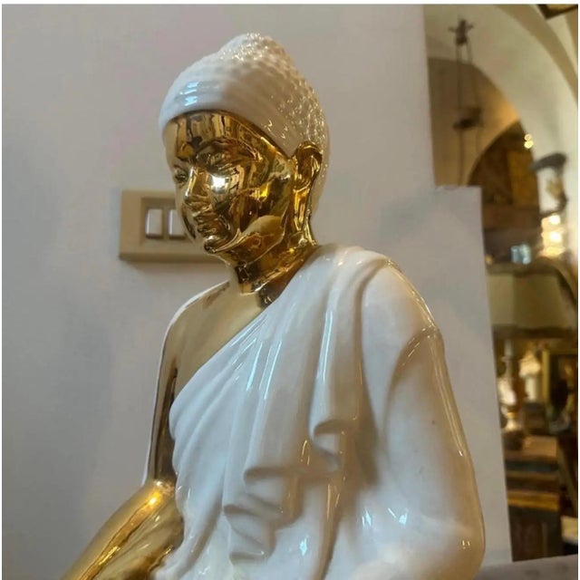 1980s Modernist White and Gold Porcelain Buddha Statue by Tommaso Barbi For Sale - Image 13 of 13