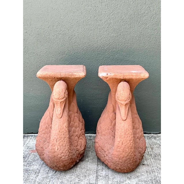 Vintage Cast Cement Swan Low Stools - A Pair For Sale - Image 10 of 12