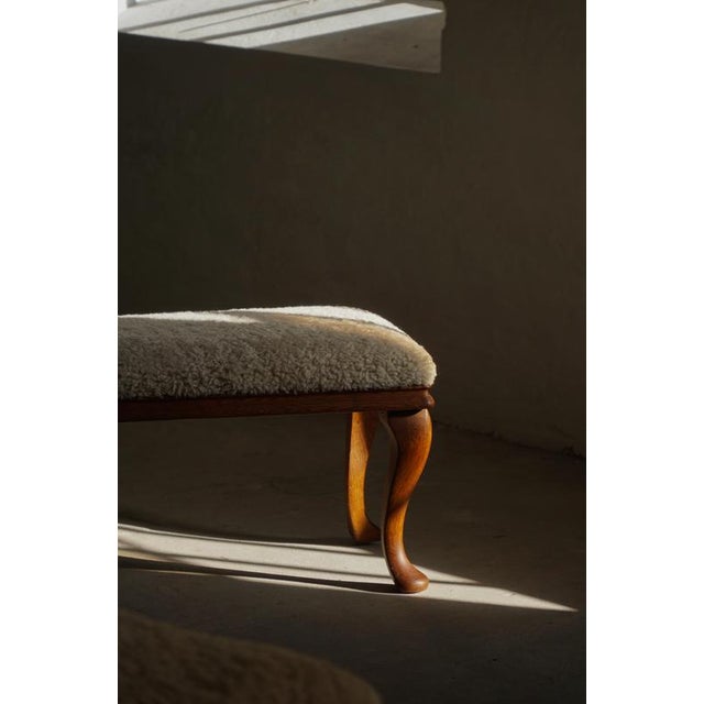 Gray Danish Rococo Style Bench with Cabriole Legs and Lambswool Seat, 1920s For Sale - Image 8 of 18
