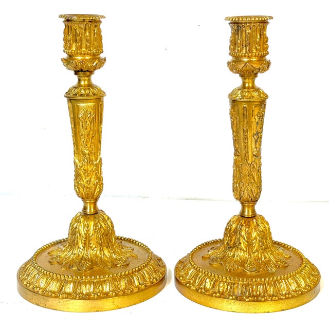 Pair Louis XVI Revival Ormolu Candlesticks, French, Belle Époque, C. 1880–1900 For Sale - Image 11 of 15