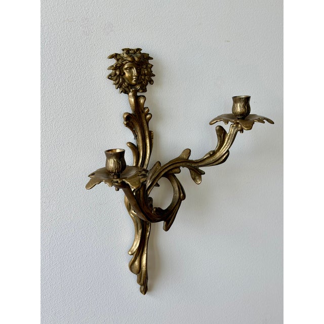 1940s Vintage Brass Wall Sconce With Medusa Motif For Sale - Image 5 of 14