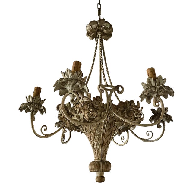 Antique Wooden Chandelier - Hand Carved For Sale