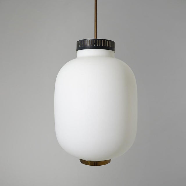 Mid-Century Modern Chandelier in White Opaline Glass and Brass, 1950s For Sale - Image 3 of 14