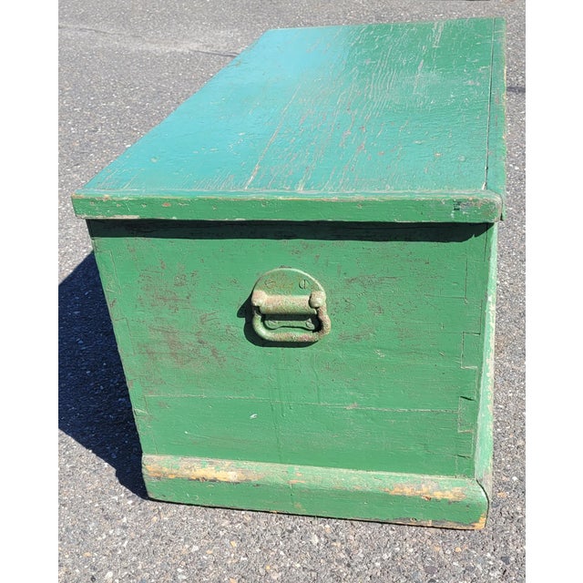 Wood Antique Green Painted 19th Century Storage Chest For Sale - Image 7 of 9