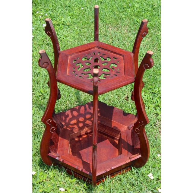 Vintage Chinese Rosewood Hexagonal Plant Stand / Pedestal With Mother-of-Pearl Inlay For Sale - Image 15 of 16