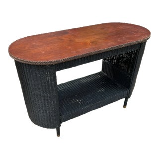 Vintage Wicker Two Tier Console Table Bar Desk For Sale