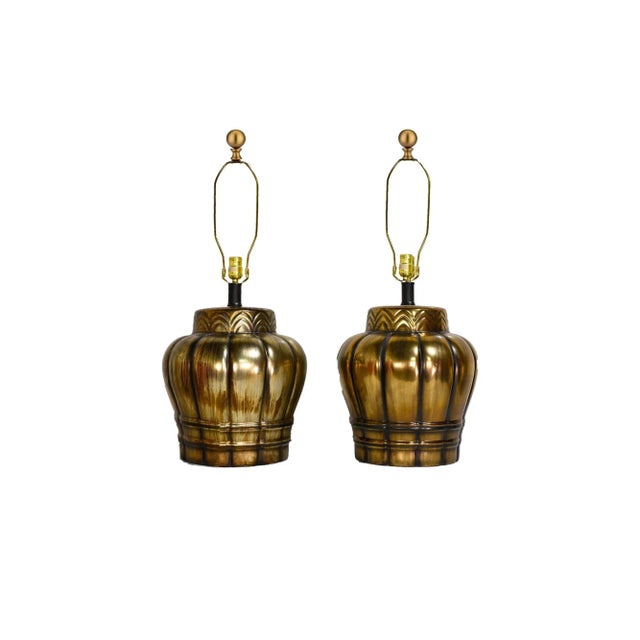 Mid Century Gold Ceramic Large Vase Lamps - a Pair For Sale - Image 11 of 11