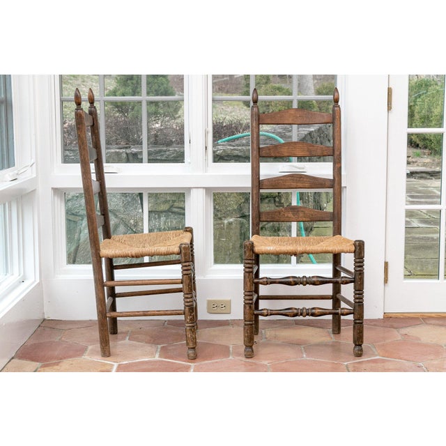 Antique Rush Seat Ladder Back Side Chairs—A Pair For Sale - Image 4 of 11