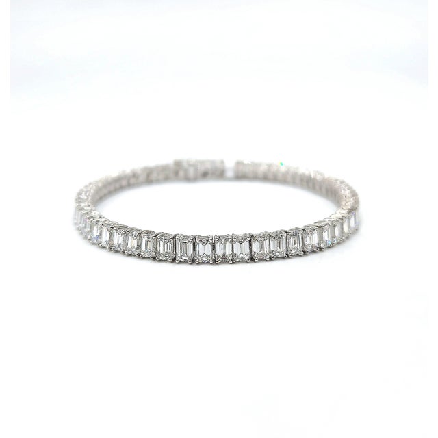 Silver 11.30 Ct Emerald Cut Diamond Tennis Bracelet For Sale - Image 8 of 8