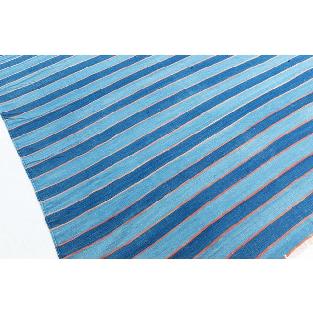 Doris Leslie Blau Vintage Indian Dhurrie Striped Blue Rug For Sale In New York - Image 6 of 7