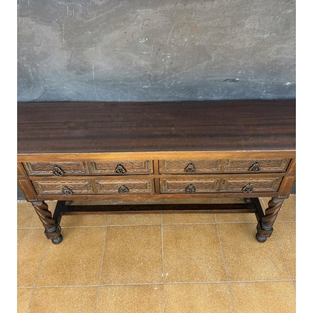 Wood Spanish Renaissance Style Console Table with Spiral Turned Legs, 1920s For Sale - Image 7 of 11