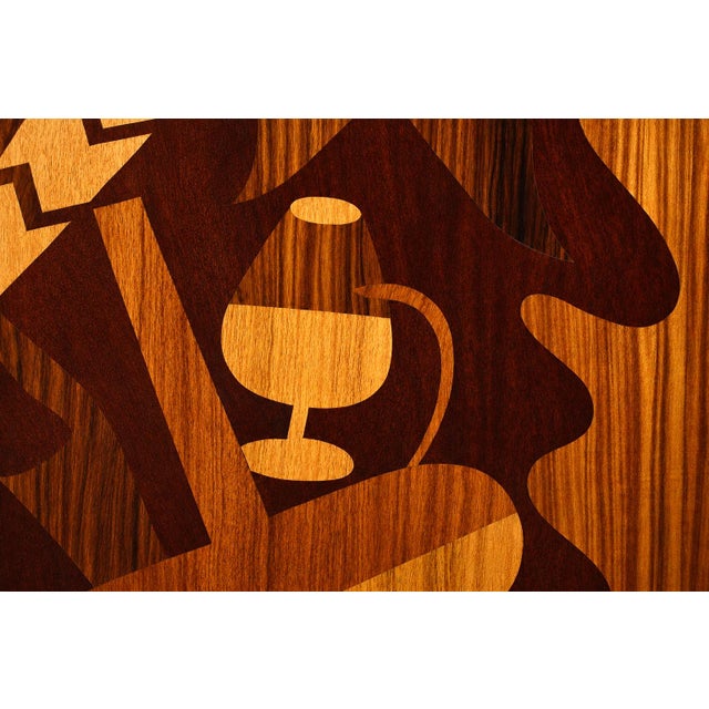 Brazilian Modern Bar in Imbuia, Roxinho and Pau Marfim With Party Motif Marquetry, Brazil, 1950s For Sale - Image 16 of 18
