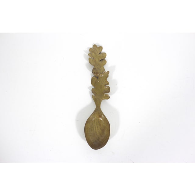 Hand Carved Wood Spoon Folk Art Treen Welsh Love Spoon Oak Leaves and Acorn For Sale - Image 4 of 9