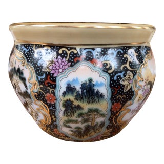 1980s Petite Asian Gold Satsuma Flower Planter Vase For Sale