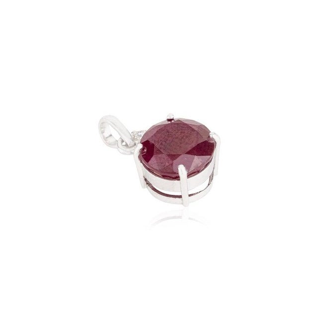 Art Deco Modern Round Cut Ruby Gemstone Dainty Pendant in 925 Sterling Silver For Sale - Image 3 of 12