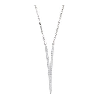 New 0.22ctw Diamond V Pendant Necklace 14k White Gold 15.5-17.5" Cable Chain For Sale