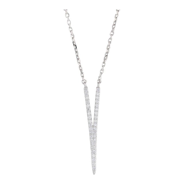New 0.22ctw Diamond V Pendant Necklace 14k White Gold 15.5-17.5" Cable Chain For Sale