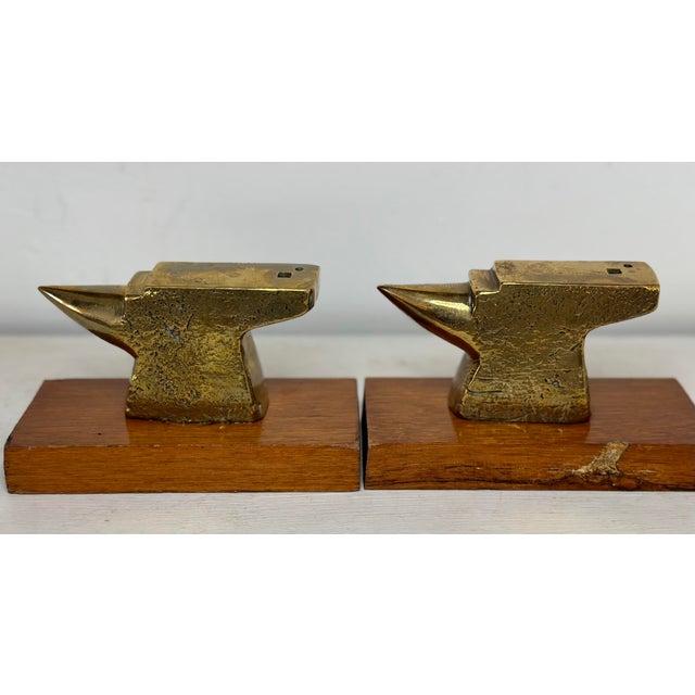 English Brass Anvil Bookends on Wooden Bases Chairish