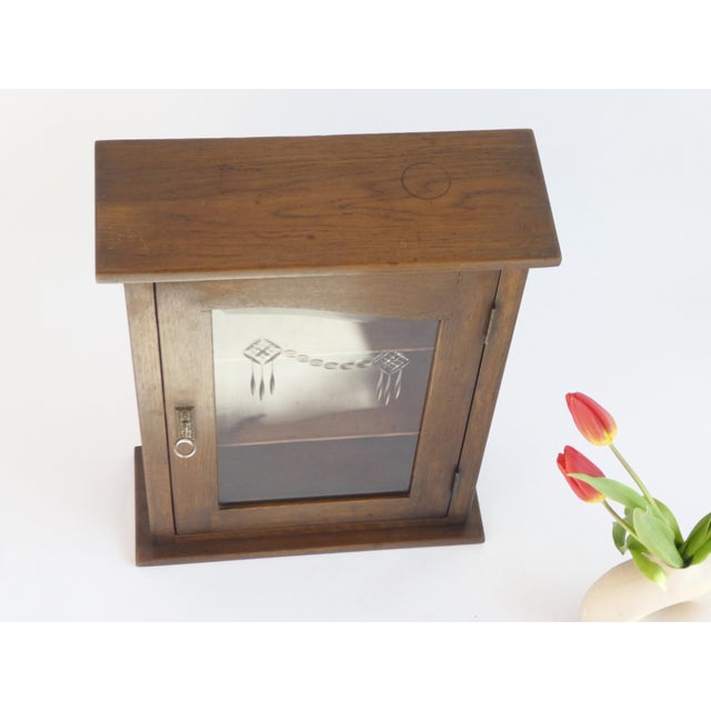 1920s Vintage Oak Cabinet with Beveled Glass Door, 1920s For Sale - Image 5 of 11