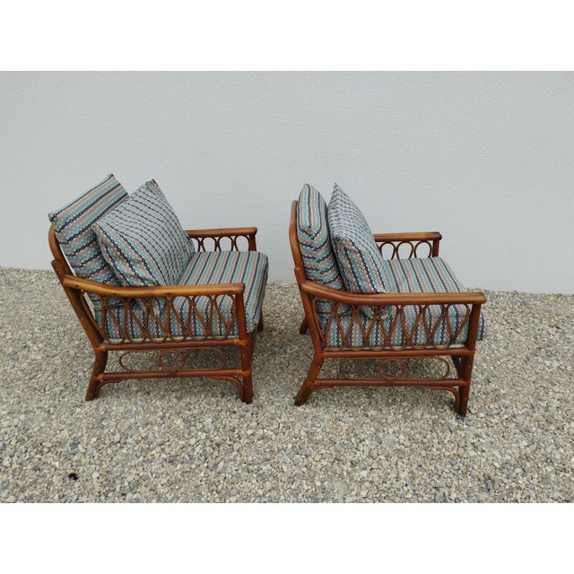 Vintage Rattan Armchairs with Quilted Seats, Set of 2 For Sale - Image 3 of 18