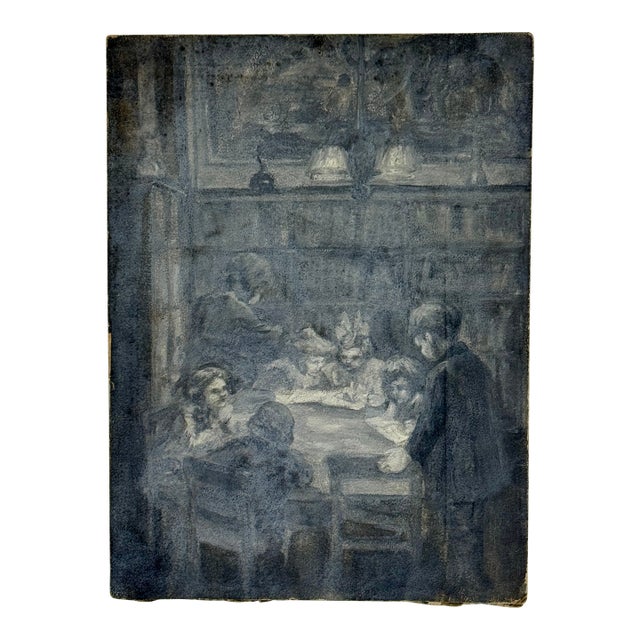 Original Vintage C. A. Gage Oil on Board Painting "In the Children's Room", Chicago For Sale