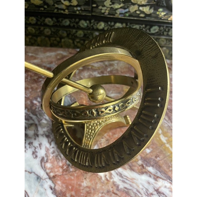 Classical Roman Vintage Solid Brass Armillary Sphere – Classical Astronomical Sculpture With Roman Numerals For Sale - Image 3 of 5