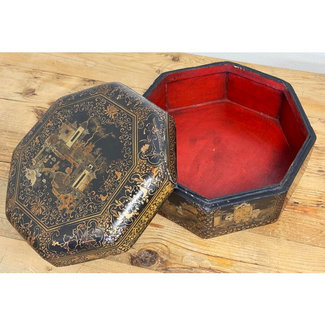 Antique Chinoiserie Lacquered Tea Caddy Box For Sale - Image 12 of 13
