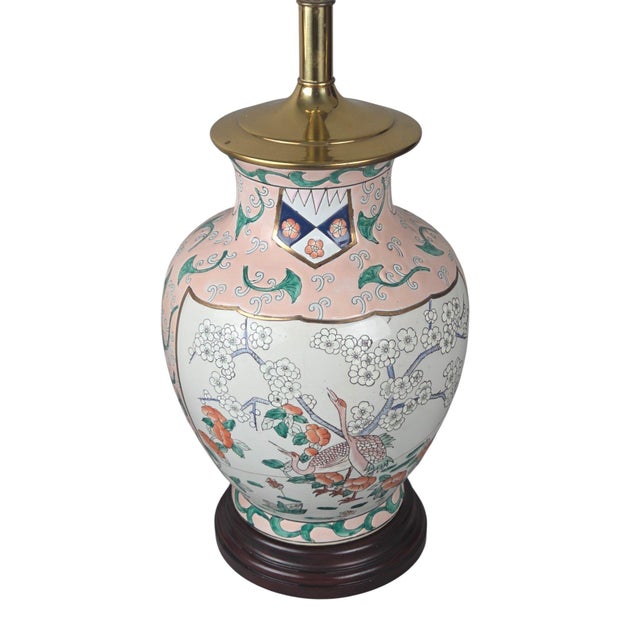 Pair of Chinoiserie Porcelain Ginger Jar Table Lamps With Cranes and Prunus, Pink For Sale In Chicago - Image 6 of 10