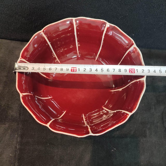 Art Deco Chinese Old Ceramic Big Bowl,Ming Dynasty Yongle Marked Red Glaze Porcelain Bowl For Sale - Image 3 of 11
