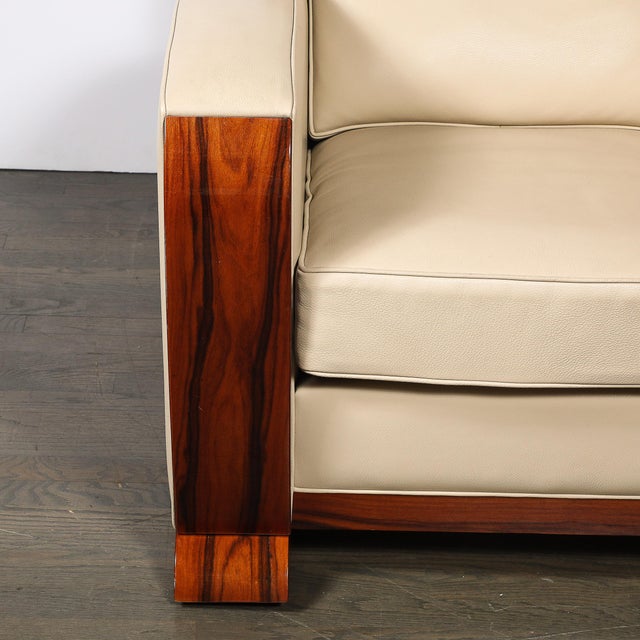 Art Deco Pair of Art Deco Club Chairs in Palisander & Edelman Cream Leather For Sale - Image 3 of 18