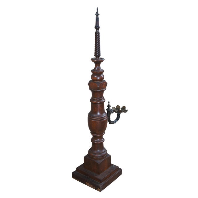 French Country Vintage Early 20th Century Wood Turned Baluster Candelabra Candlestick Floor Table Lamp For Sale - Image 3 of 9
