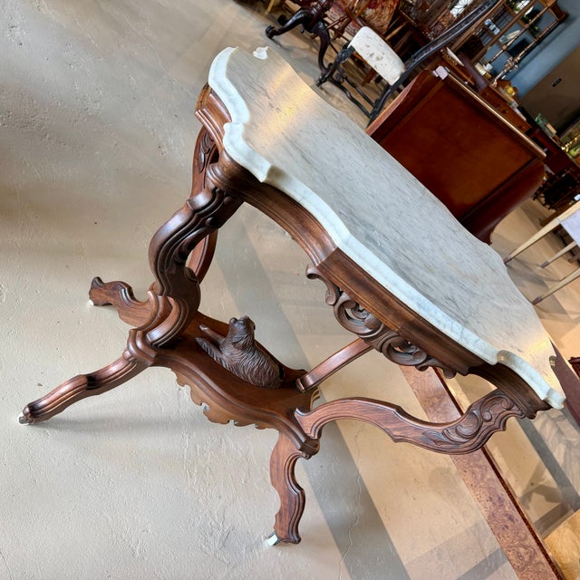 Late 19th Century Victorian Walnut Parlor Table With Carved Dog For Sale - Image 4 of 8