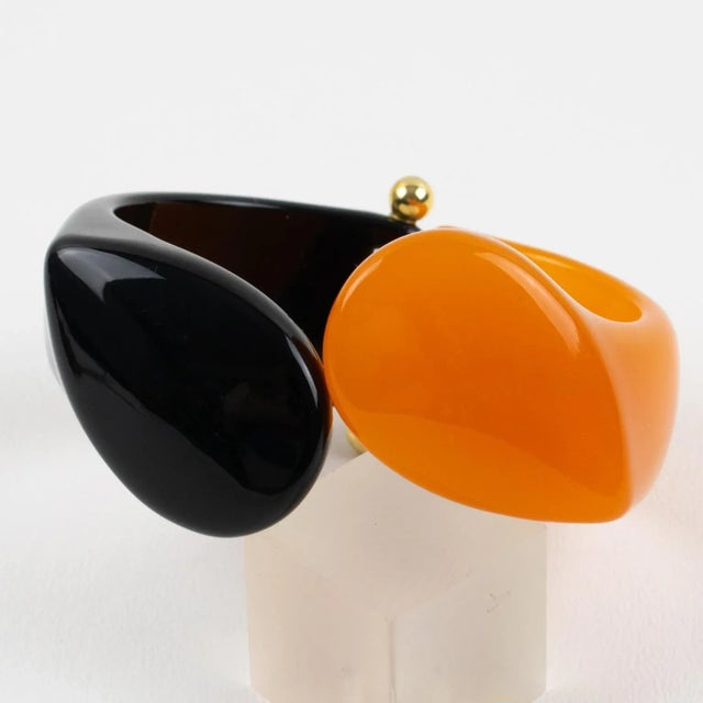Black Angela Caputi Black and Orange Resin Clamper Bracelet For Sale - Image 8 of 10
