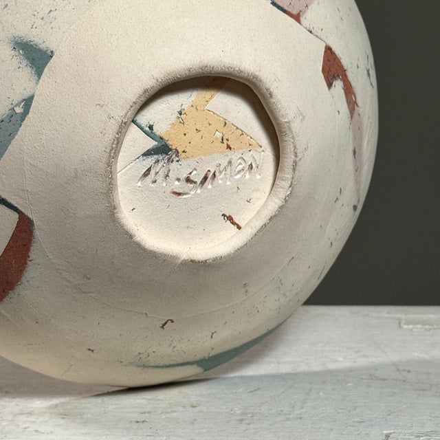 1970s Vintage Postmodernist Abstract White Matte Ceramic Bowl, Signed For Sale - Image 5 of 6