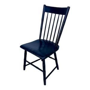Mid 19th Century American Faux Bamboo Black Painted Plank Seat Windsor Side Chair